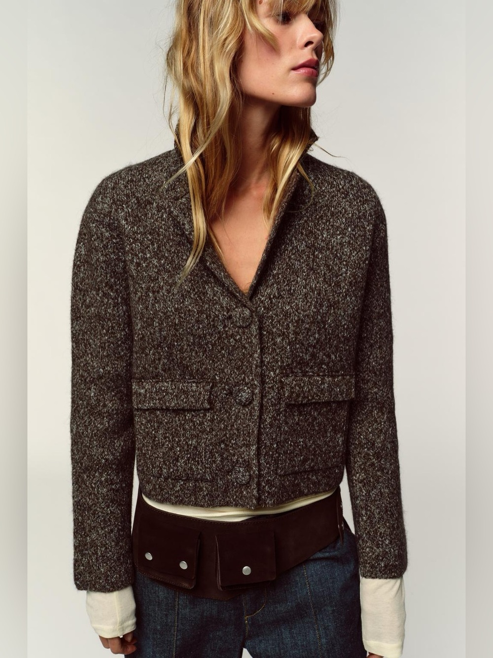 ZARA Brown Marl Knit Cardigan Blazer Jacket Medium NWT